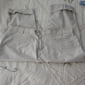 Beige Crop Pants With Cuffs